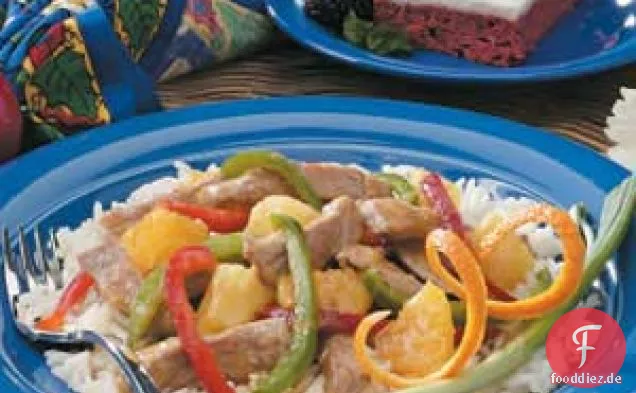 Orangen-Schweinefleisch-Pfanne