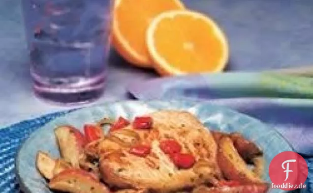 Schweinefleisch mit gerösteten Paprika und Kartoffeln