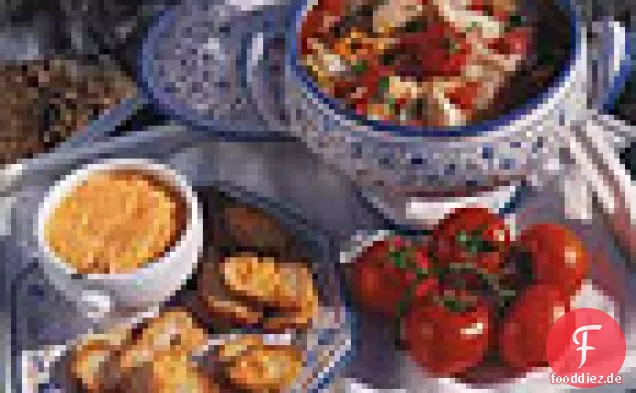 Fischsuppe mit Tomaten und Paprika-Knoblauch-Sauce