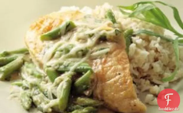 Huhn & Spargel mit geschmolzenem Gruyere