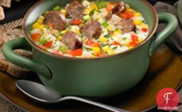 Mais-Kartoffelsuppe mit milder italienischer Wurst