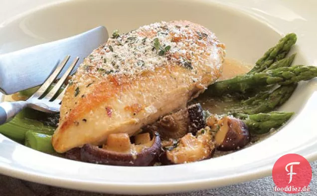 Brathähnchen mit Spargel und Shiitakes