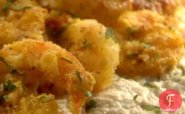 Artischockenpüree mit knusprigen Garnelen und Limette