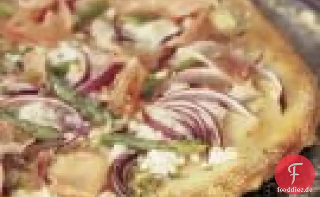 Spargel, Ziegenkäse & Schinken Pizza