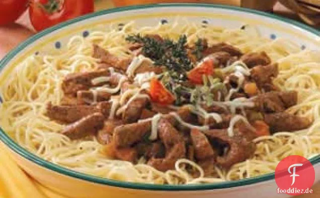 Steakstreifen mit Spaghetti
