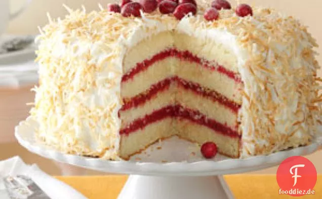 Cranberry-Kokos-Kuchen mit Marshmallow-Sahne-Zuckerguss