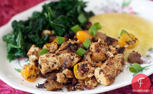 Geschwärzte Rührei Tofu & Garlicky Grütze