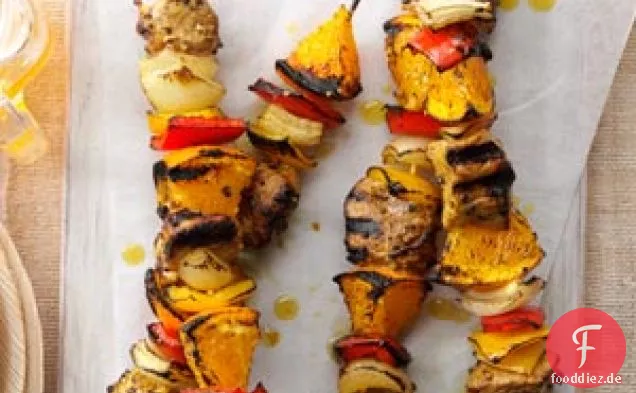 Curry-Schweinefleisch-Orangen-Kabobs