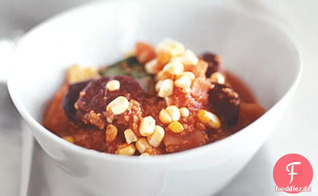 Würzige Grütze mit Chorizo, Lauch und Mais