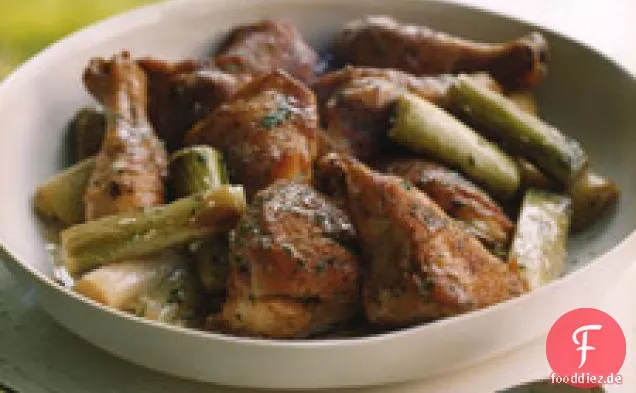 Huhn Und Lauch Mit Creme Fraiche.