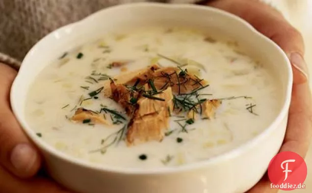 Lauch und Fenchel Chowder mit geräuchertem Lachs