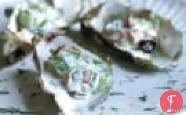 Warme Austern mit Lauch-Speck-Sauce
