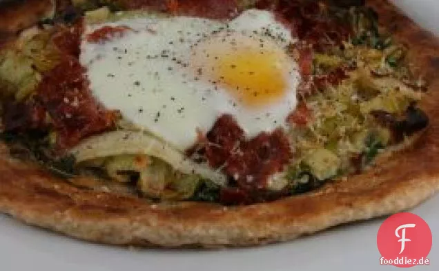 Lauch, Schinken und Eierkuchen