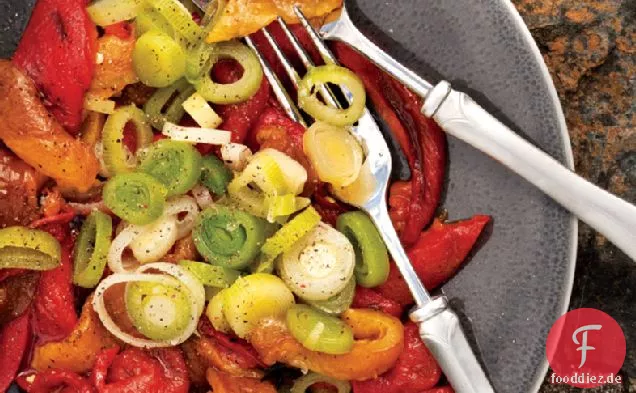 Geröstete Paprika mit Lauch