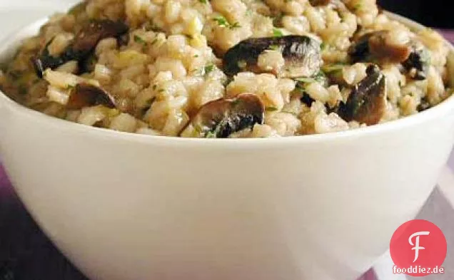 Gerstenrisotto mit karamellisiertem Lauch und Pilzen