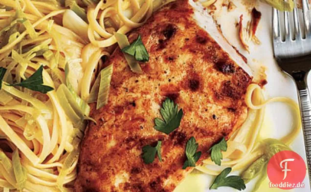 Huhn mit Zitronen-Lauch-Linguine