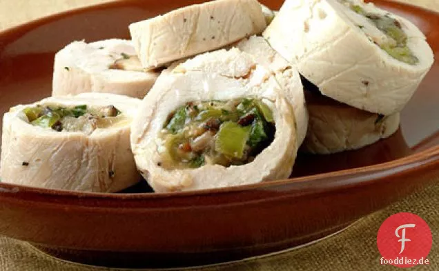 Huhn gefüllt mit Lauch, Shiitakes und Mozzarella