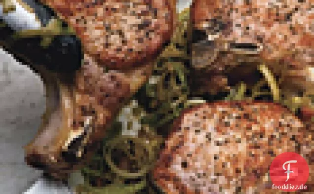 Schweinekoteletts mit Lauch in Senfsauce
