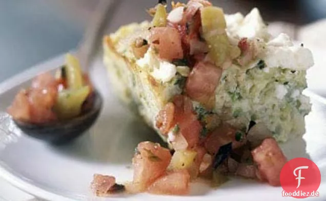 Gebackenes Omelett mit Zucchini, Lauch, Feta und Kräutern