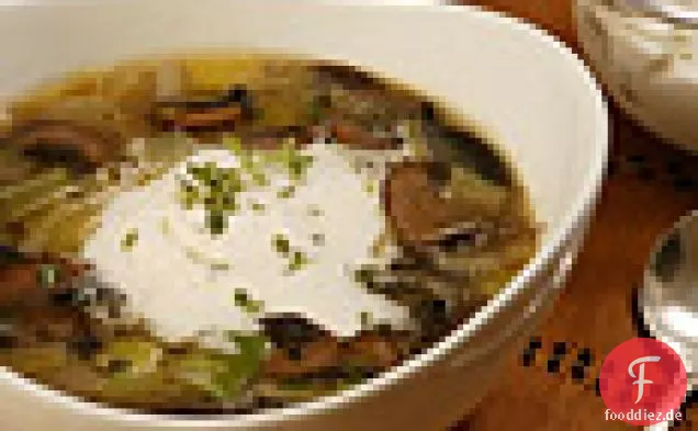 Pilz-Lauch-Suppe mit Thymiancreme