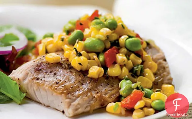 Gebratener Mahimahi mit Edamame Succotash