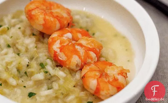 Garnelen mit Lauch-Mozzarella-Risotto