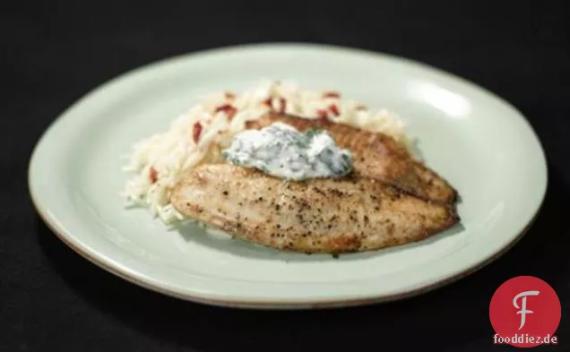 Gegrillter Tilapia mit Meerrettich und Mayonnaise mit Kräutern