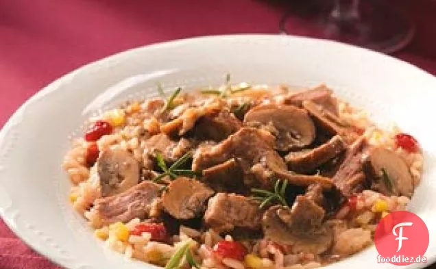 Portobello-Rindfleischeintopf mit Preiselbeer-Pilaw