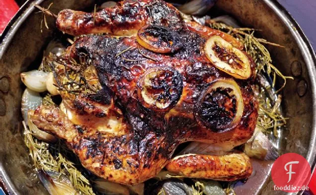Brathähnchen mit Rosmarin, Zitrone und Honig