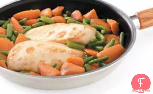 Hühnchen und Gemüse aus der Bratpfanne