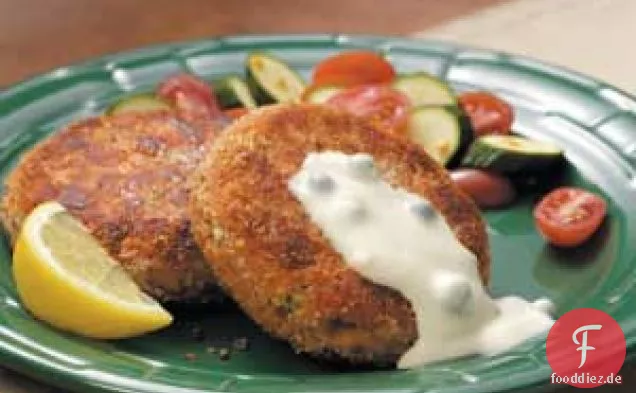 Lachsfrikadellen mit Kapernmayonnaise