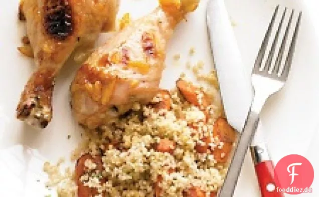 Orange-glasiertes Huhn mit Karotten und Bulgur