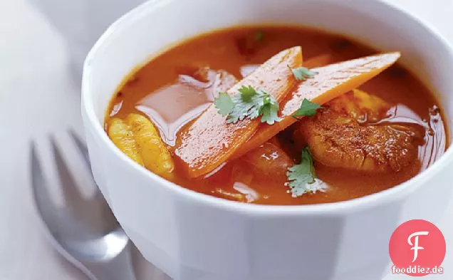 Curry-Garnelen und Karotten-Bouillabaisse