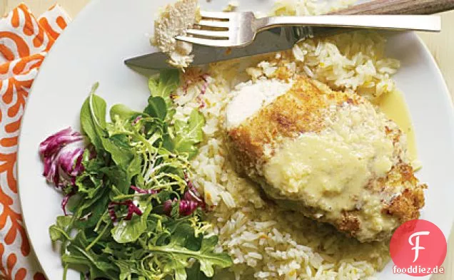 Macadamia-Hähnchen mit Orangen-Ingwer-Sauce und Kokos-Pilaw