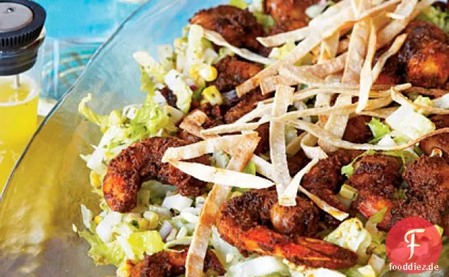 Geschwärzter Garnelensalat mit Jicama und gegrilltem Mais