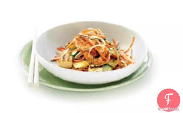 Gegrillte Garnelen, Tofu und Ananassalat