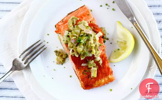 Gebratener Lachs mit Schalotte + Frühlingszwiebelgenuss