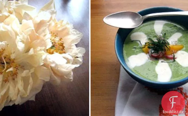 Gekühlte Erbsensuppe mit Rettich und Mango Relish