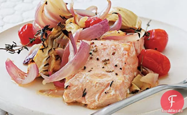 Gebratener Fenchel und rote Zwiebel Lachs