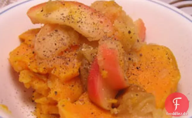 Abendessen heute Abend: Süßkartoffeln mit Äpfeln und braunem Zucker