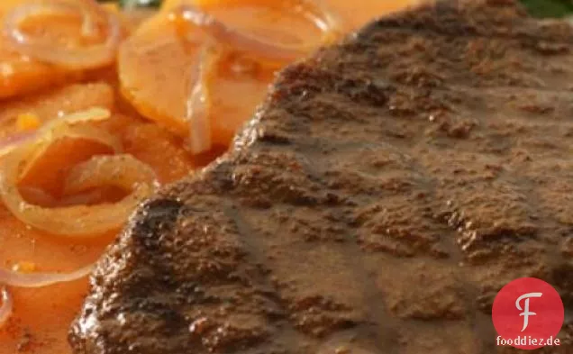 Marokkanisch geriebenes gegrilltes Steak und Süßkartoffeln Rezept