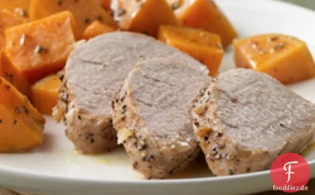 Schweinefilet mit gerösteten Süßkartoffeln