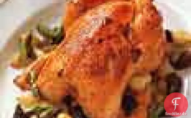 Brathähnchen mit Spargel, Morchel und Perlzwiebel Ragoût