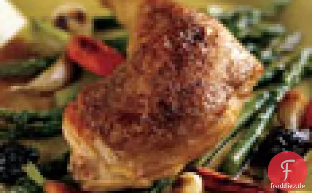 Huhn in Riesling mit Pflaumen und Kohl