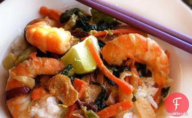 Schnelle und einfache Sesam Garnelen Stir-fry Rezept