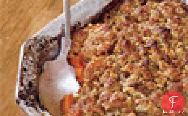 Granat Yams mit Blis Ahornsirup und Ahorn-Zucker Streusel