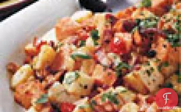 Zwei-Kartoffel-Sauté mit Speck und Sahne