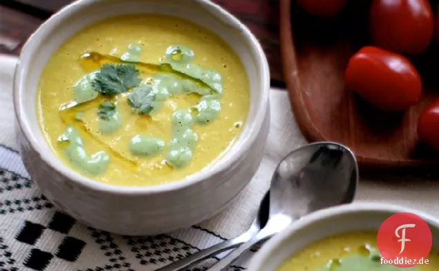 Cashew-Mais-Chowder mit Cilantro-Creme