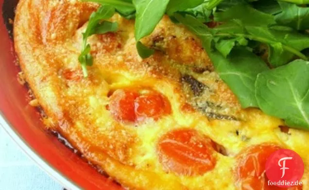 Kirschtomate und Basilikum Clafoutis
