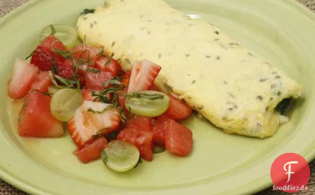 Spinat-Käse-Omelett mit Bauernobstsalat in Champagnervinaigrette